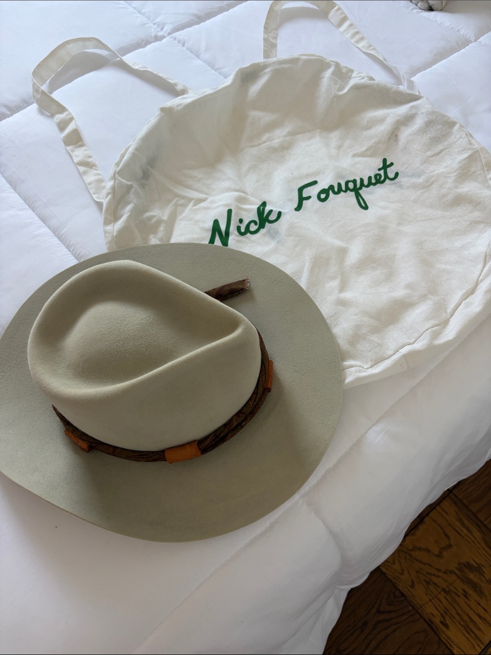 Nick Fouquet Light Beige Wool Felt Fedora with Braided Leather Trim